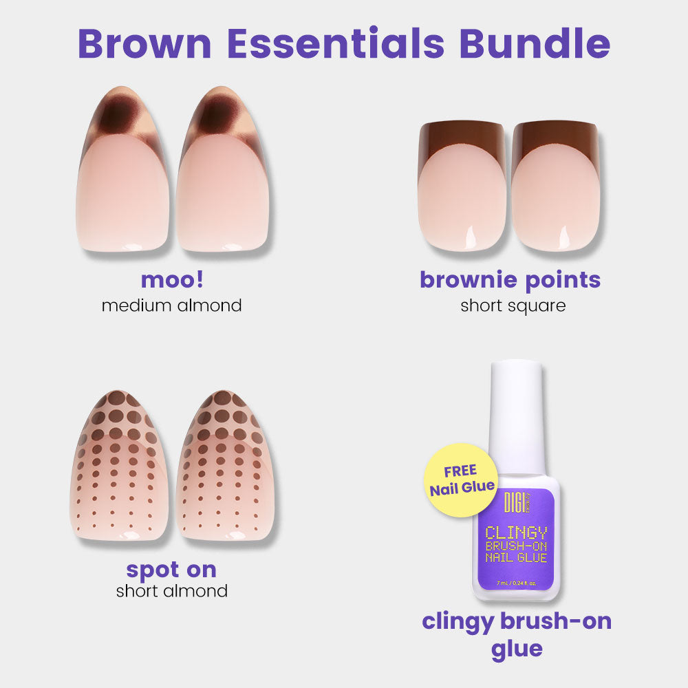 Digi Brown Essentials Press-On Nail Bundle Buy 3 Nails, Get 1 Glue Free