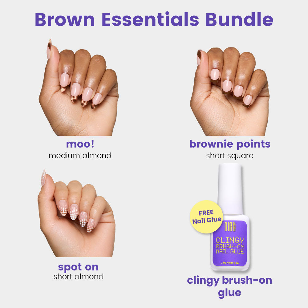 Digi Brown Essentials Press-On Nail Bundle Buy 3 Nails, Get 1 Glue Free