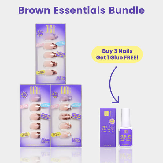Digi Brown Essentials Press-On Nail Bundle Buy 3 Nails, Get 1 Glue Free